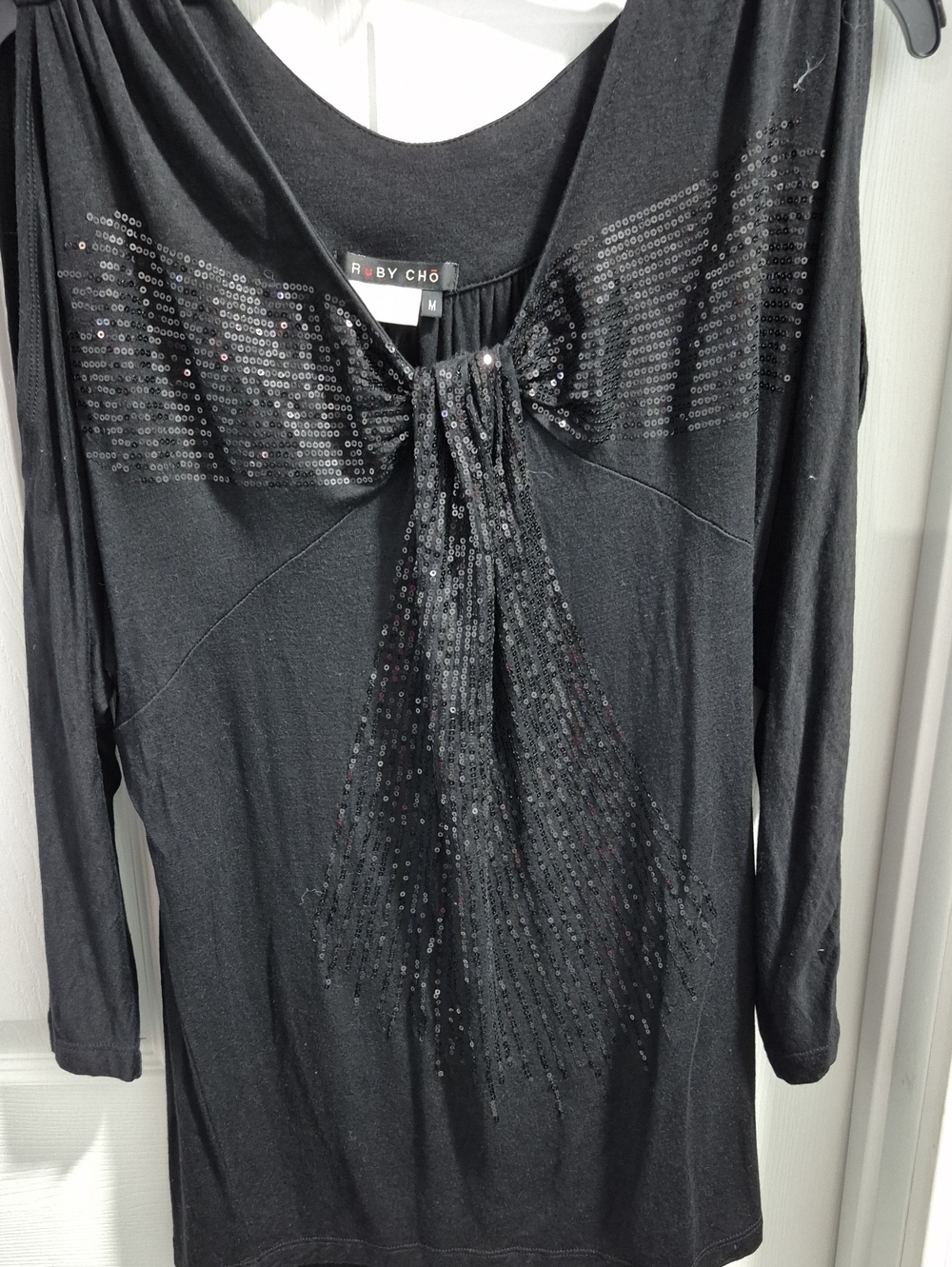 Black Sequin-Detail Long Sleeve Top
